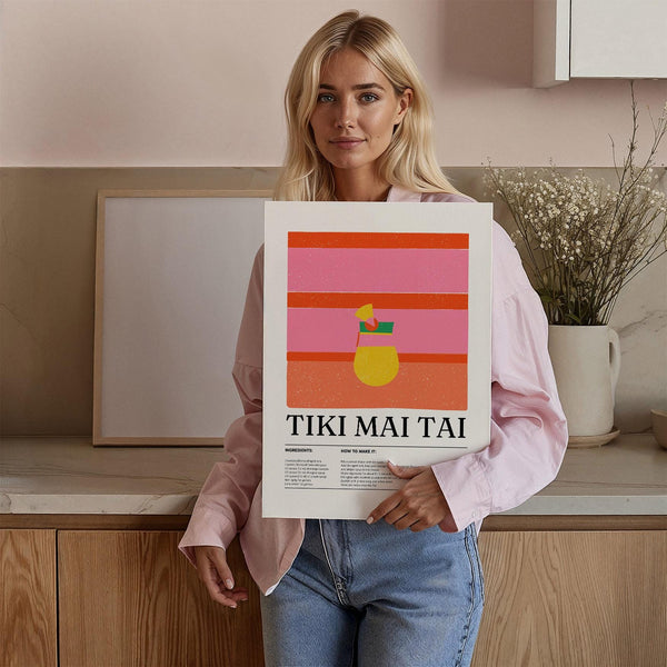 Mai Tai recipe illustration used in a bold and modern bar wall art piece.