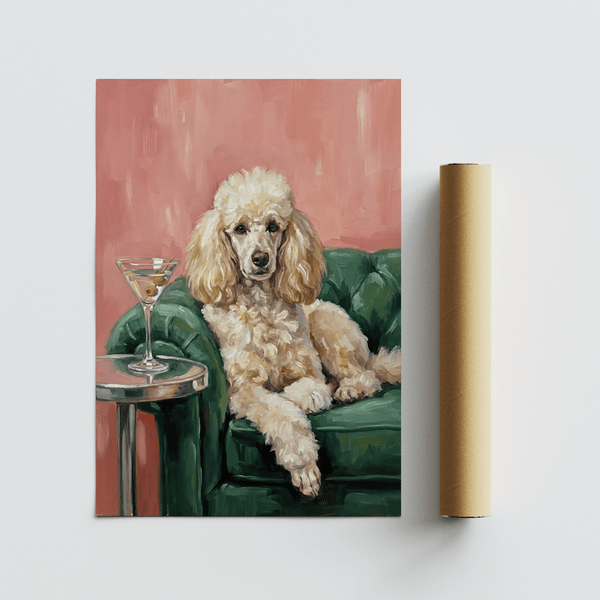 Elegant Poodle Wall Art with Pink background, perfect for lounge wall art
