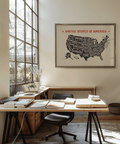 US Map Poster featuring Red accents, ideal office art print