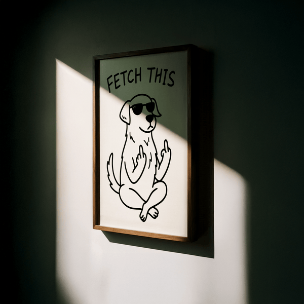 Whimsical living room Funny Dog Poster in Black and White colors