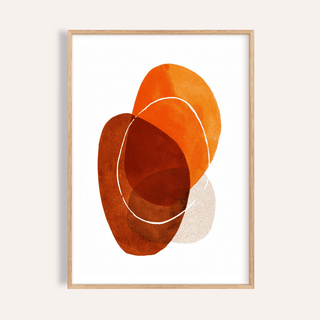 Layered oval abstract wall art print with thin ring line and grain texture
