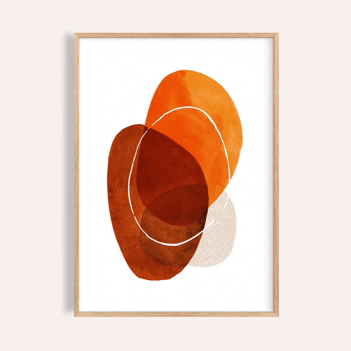 Layered oval abstract wall art print with thin ring line and grain texture