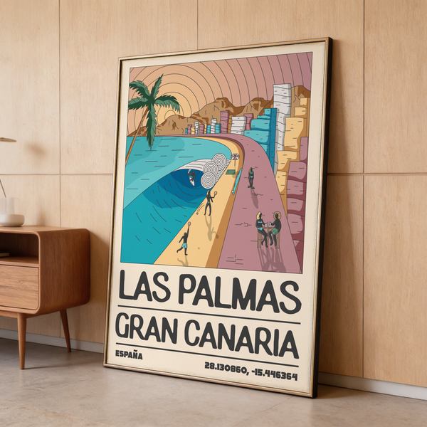 Las Palmas Art Print vintage travel illustration of Gran Canaria