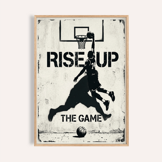 Front view of Basketball Rise up Art Print on brick wall