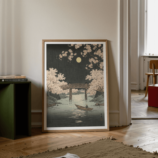 Cherry Blossom Art Print with moonlit scene for tranquil office print