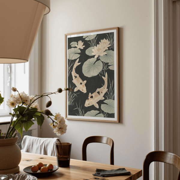 Japanese Koi Carp Art Beige koi wall poster for peaceful living space