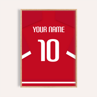 Switzerland Football Shirt Poster showing red jersey back with YOUR NAME and number 10