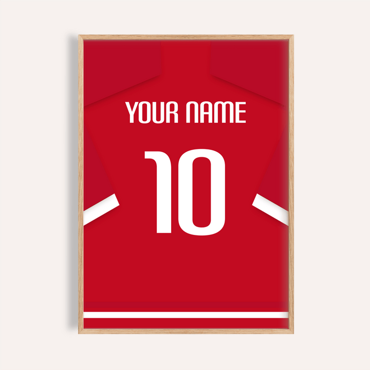 Switzerland Football Shirt Poster showing red jersey back with YOUR NAME and number 10