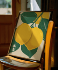 Citrus Fruit Print with green leaves and yellow citrus for living room decor wall art