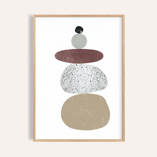 Abstract Rock Art Print in Gray, White, and Beige for living room wall art