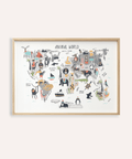 World Map for Kids print with Multicolored, Gray, and White animals for nursery wall art