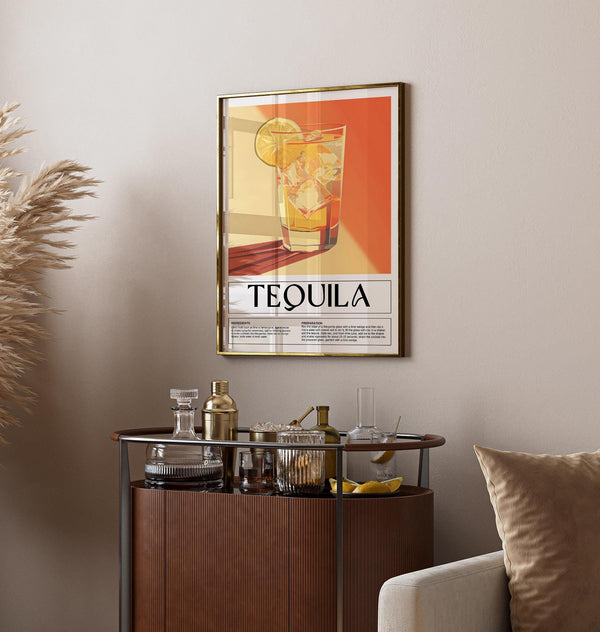 Golden tequila cocktail artwork for stylish home bar wall decor


