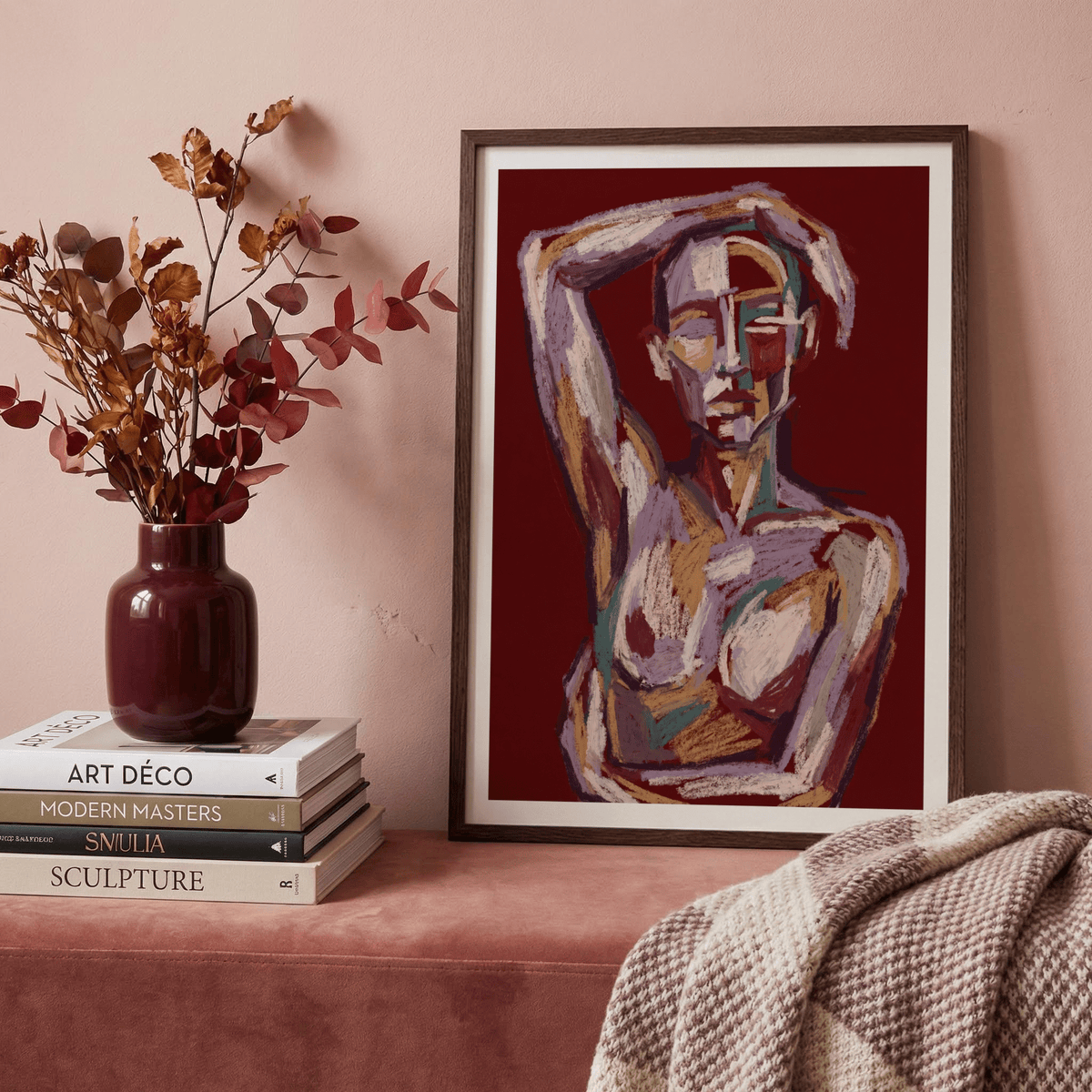 Modern figurative poster showing a stylized torso and angular facial planes