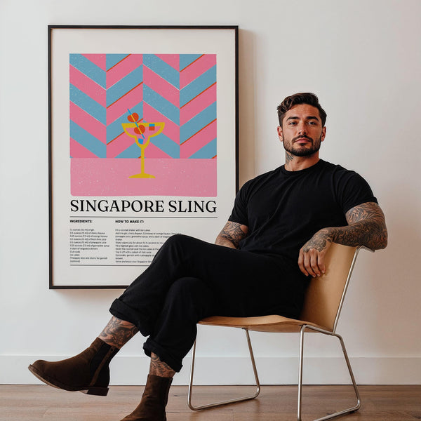 Fruit garnish on retro drinks art featuring Singapore Sling cocktail

