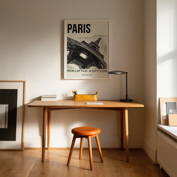 Minimal poster layout of Paris Eiffel Tower Print highlighting structural diagonals
