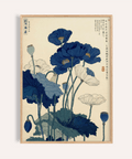 Japanese Poppy Wall Art in blue and white for living room wall art