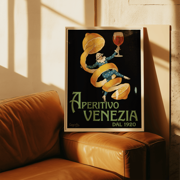Artistic Vintage Aperitivo Print in blue and yellow, ideal for kitchen wall decor
