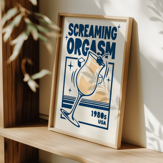 Retro Cocktail Poster, stylish orange and blue, for home bar setting