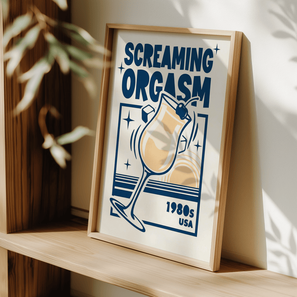 Retro Cocktail Poster, stylish orange and blue, for home bar setting