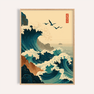 Japanese Wave Art Print of curling ocean swell and foam crest