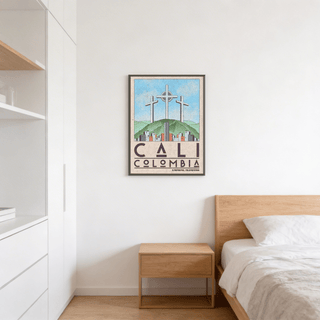 Cali Colombia Art Print leaning on shelf beside plants