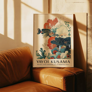 Abstract tropical fish poster featuring dotted reef fish and sea flora
