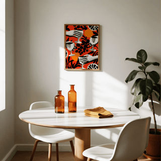 Abstract Drink Wall Art featuring hands holding glasses and citrus slice motifs