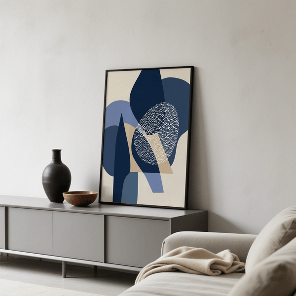 Blue Abstract Print showcasing Blue, Beige, White, Brown for stylish workspace