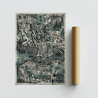Gallery wall arrangement featuring two Hong Kong Map Wall Art pieces side by side
