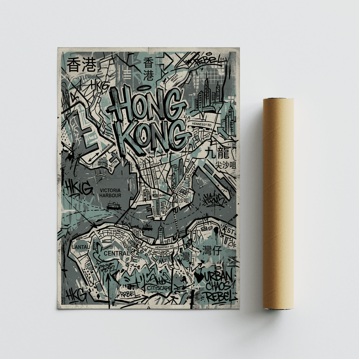 Gallery wall arrangement featuring two Hong Kong Map Wall Art pieces side by side