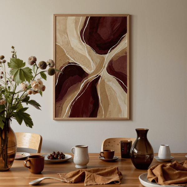 Statement Organic Abstract Art Print in warm Red and Brown for studio