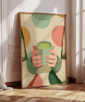 Cozy Matcha Art print in beige and green, perfect for a study room