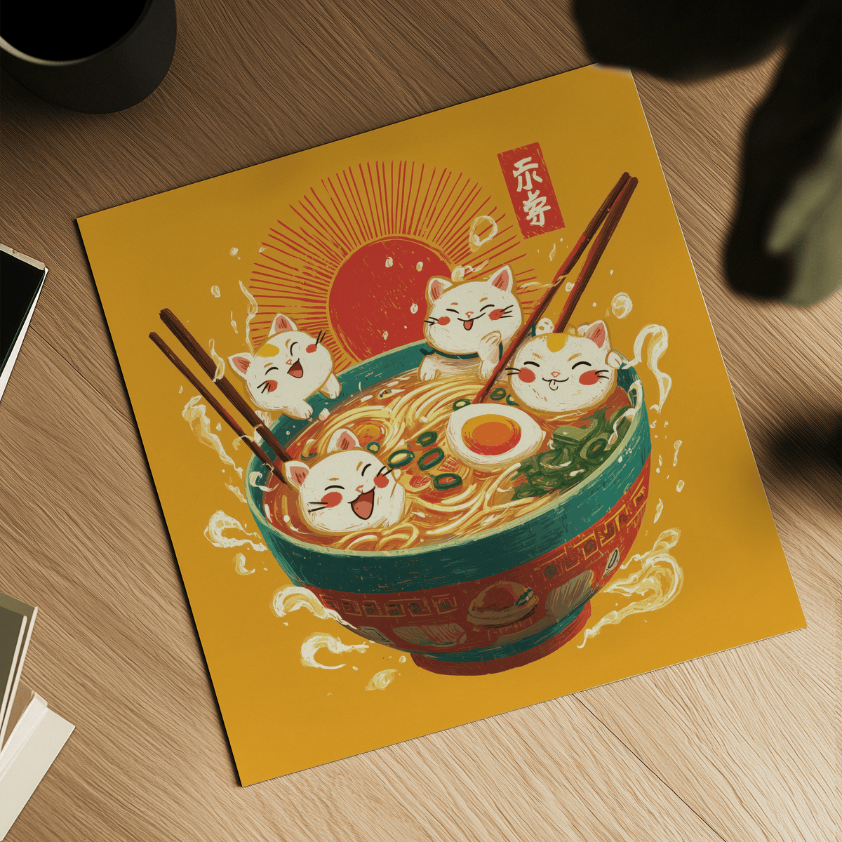 Cute Cat Print in vibrant colors, perfect for kids bedroom decor poster