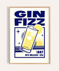 Vintage Gin Fizz Print in Blue and Yellow for kitchen wall art