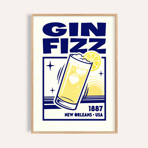 Vintage Gin Fizz Print in Blue and Yellow for kitchen wall art