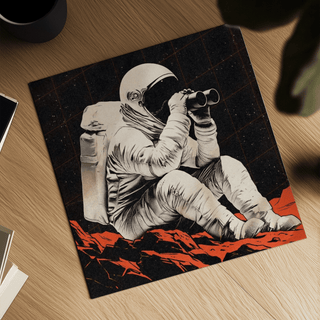 Space Exploration Poster with astronaut figure in orange for bedroom poster