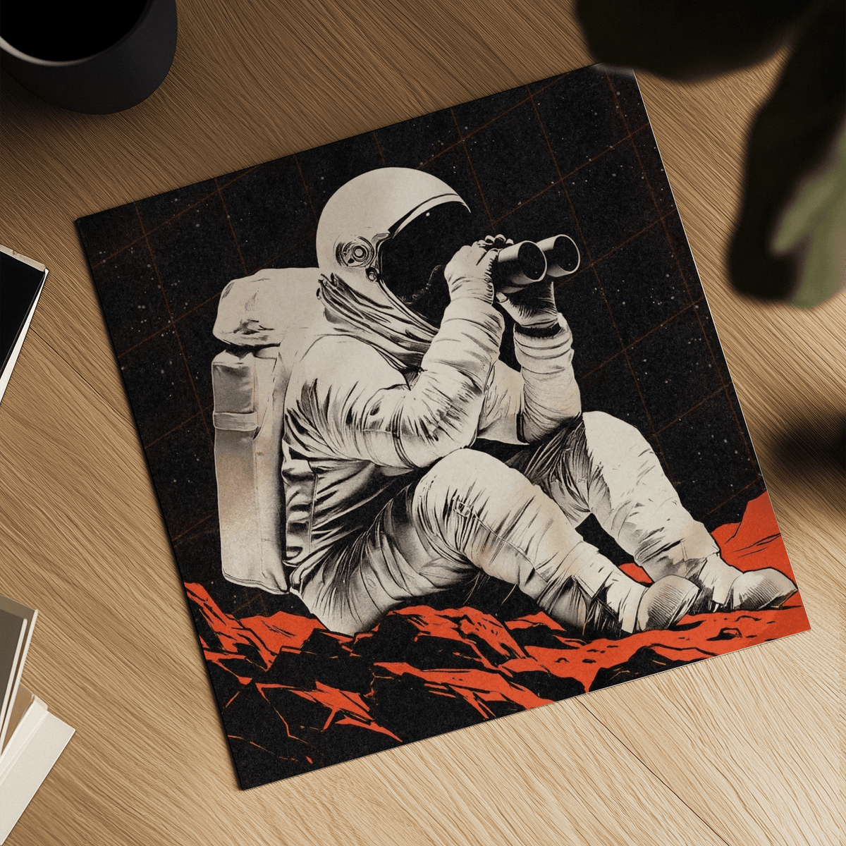 Space Exploration Poster with astronaut figure in orange for bedroom poster