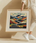 Abstract mountain landscape artwork in a square format