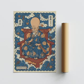 Nurarihyon Wall Art piece displaying calm elderly figure with maple accents