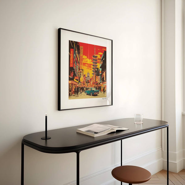 Vintage car Japonise art print for travel-inspired home decor