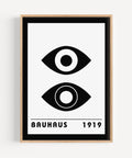 Bauhaus black and white poster with eye design
