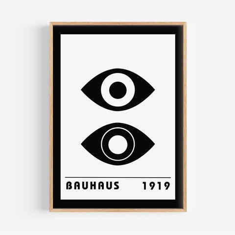 Bauhaus black and white poster with eye design
