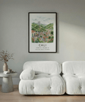 Landscape city poster print with hilltop monument overlooking Cali
