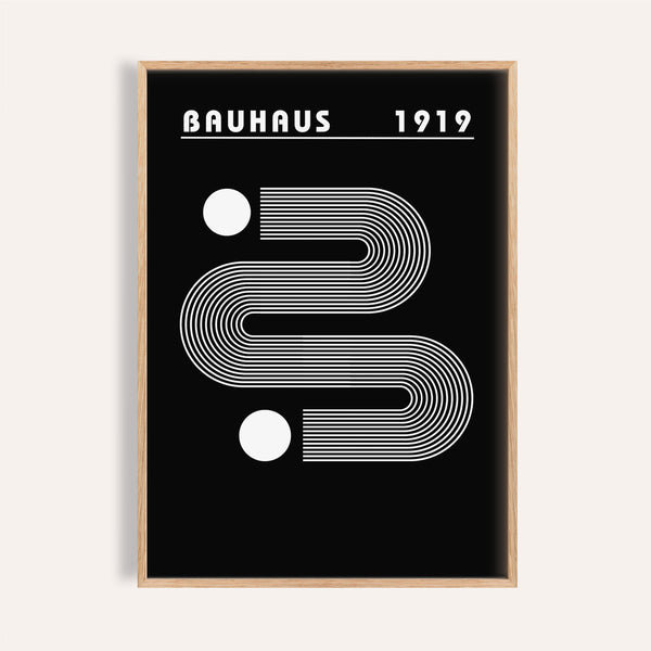 Black minimalist art print featuring bold Bauhaus-inspired linework