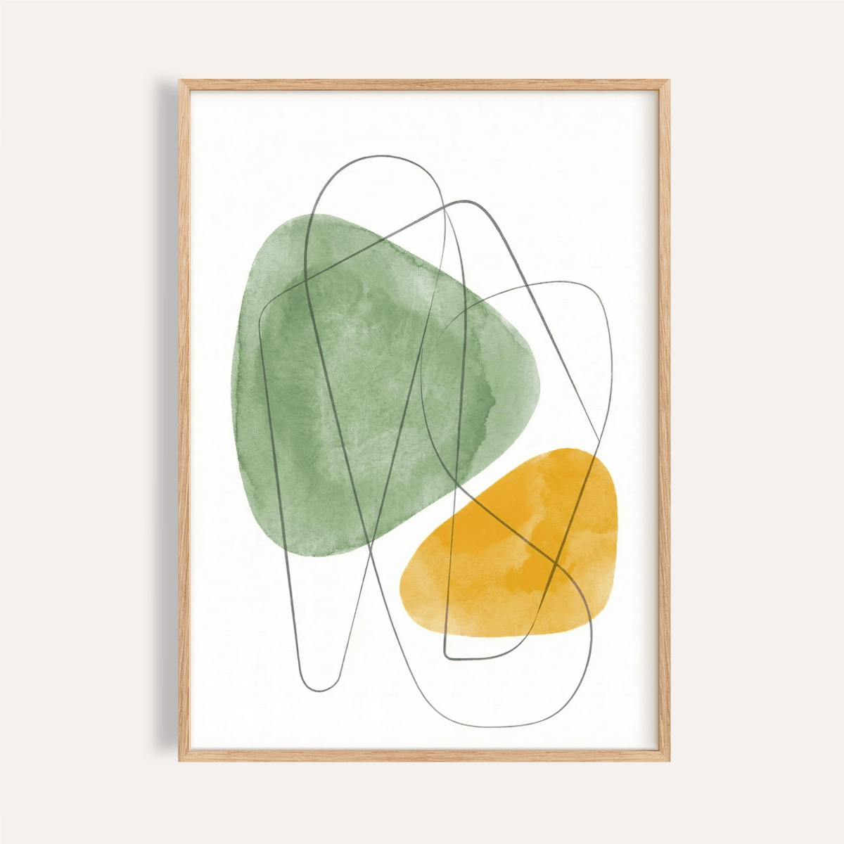 Abstract Watercolor Art print with Green and Yellow for living room wall art