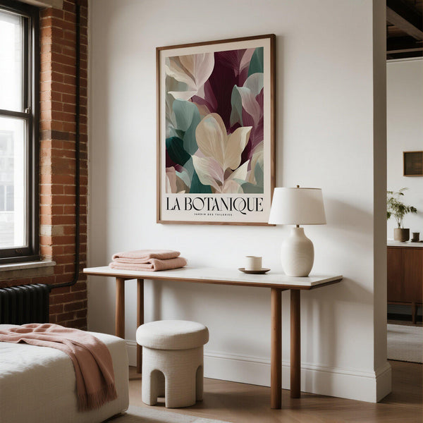 Modern large prints for living room with layered leaf textures