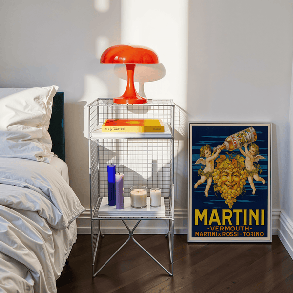 Art print with blue and yellow for Vintage Vermouth Print in home office
