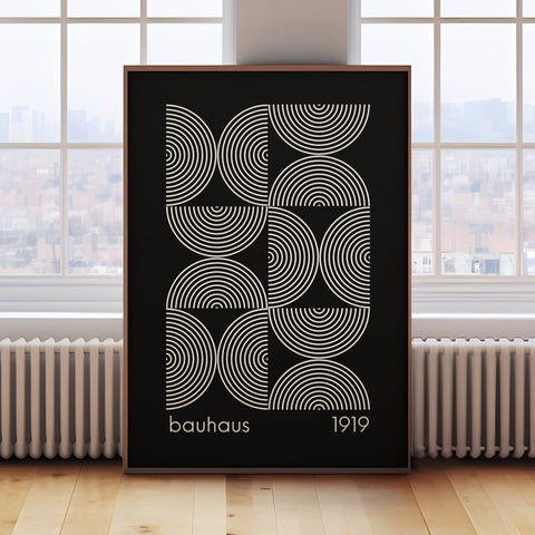 Bauhaus black and white geometric wall art for modern homes
