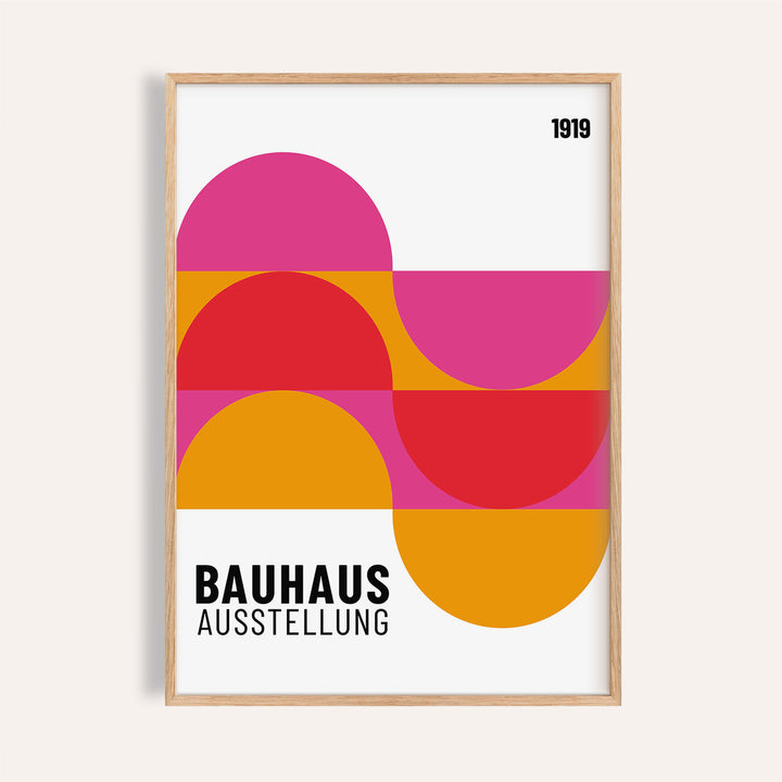 Large artwork for walls with bold Bauhaus shapes in pink and red tones