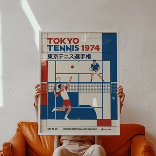 Detail of court grid and serving players on Tokyo Tennis Poster artwork